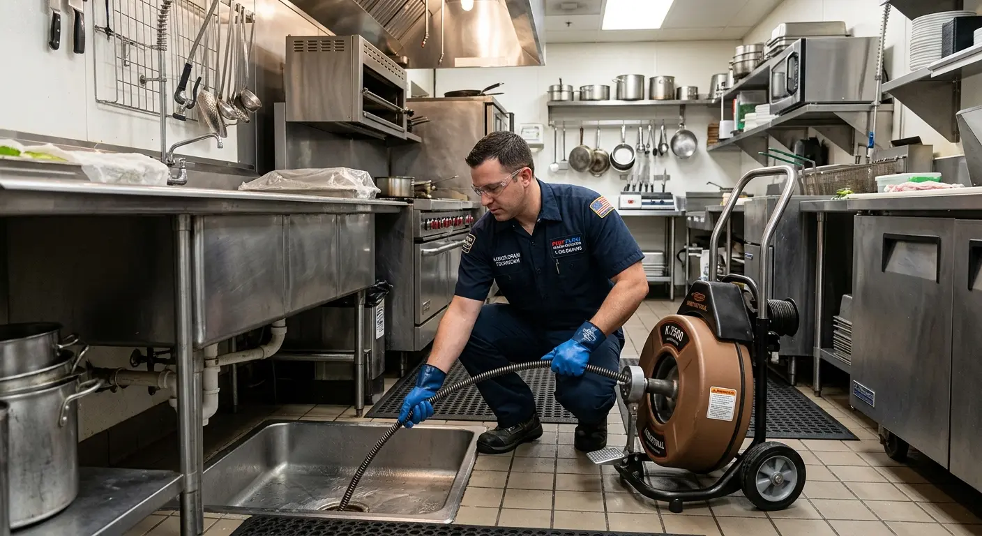 Commercial drain cleaning service in a restaurant kitchen in Kingsport