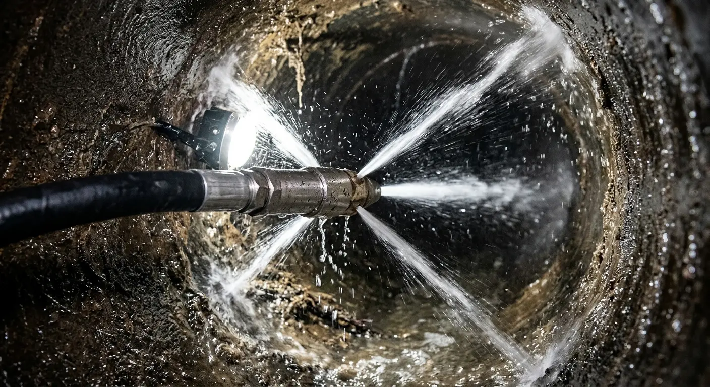High-pressure hydro jetting nozzle cleaning sewer pipe for Trenchless Sewer Repair in Kingsport